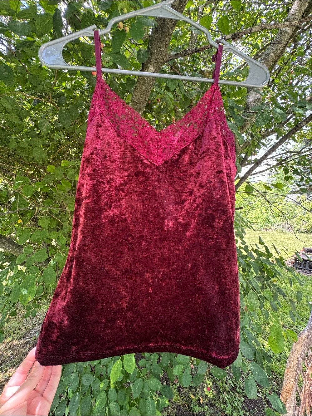 Velvet Lace Trim Cami Top - Deep Wine